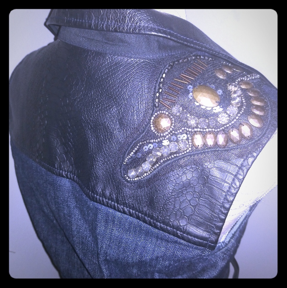 Leather and Denim Studded Vest